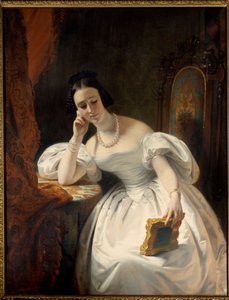 Jovem rapariga ao espelho. Pintura de Claude Marie Dubufe (1790-1864)