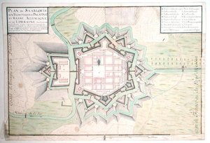Atlas 131 E Plano de Saarlouis, do Traite de Fortifications (caneta e tinta e wc no papel)