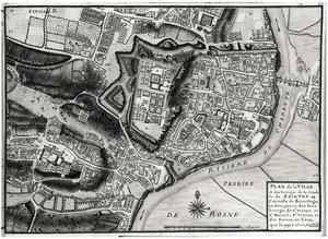 Atlas 131 F fol.8 Mapa de Saintes, capital de Saintonge, de Réveil des Plans de Saintonge, 1716 (caneta e tinta e wc sobre papel)