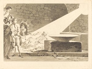 Fragonard e Bergeret com suas esposas visitando um túmulo em Pompéia de Claude Mathieu Fessard after Jean Honoré Fragonard