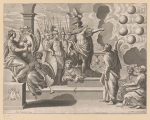 Alegoria com os soldados e o brasão de armas do Medicis de Claude Mellan