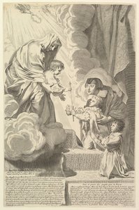 Ana da Áustria com o jovem Luís XIV e Monsieur perante a Virgem e o Menino Ana dAutr .... de Claude Mellan