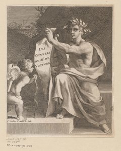 Apollo e um amor
Les Oeuvres de Mr. de Voiture (título sobre o objecto)
Página de título para: Vincent de Voiture, Les Oeuvres de Vincent de Voiture, 1650 de Claude Mellan