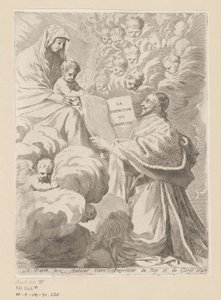 Armand-Jean du Plessis Duque de Richelieu apresenta um livro a Maria com o Menino Página de título para: Armand-Jean du Plessis Duque de Richelieu, Traité de la perfectition du chrétien de Claude Mellan