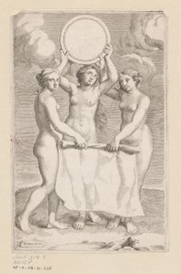 Três Graças com um medalhão
Página de título para: Balthazar de Vias, Charitum libri tres, 1660 de Claude Mellan