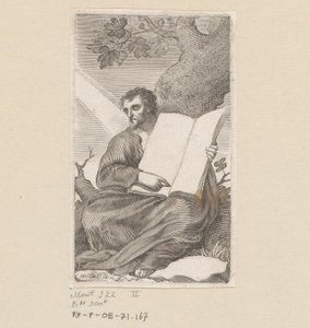 Santo Agostinho sentado ao pé de uma árvore Página de rosto para: Les Confessions de Saint Augustin, 1639 de Claude Mellan