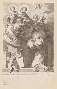 H. São Bernardo ajoelhado antes de uma aparição de Maria com Criança
Página de título para: São Bernardo, Divi Bernardi Abbatis (...), 1640 de Claude Mellan