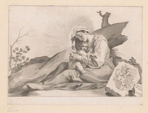 Maria com criança por um toco de árvore de Claude Mellan