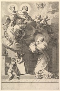 São Bernardo ajoelhado diante da Virgem e Menino, 1640. de Claude Mellan
