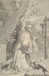 São Bernardo ajoelhado diante de um crucifixo, ca. 1655 de Claude Mellan