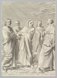 Sts. Anne, Joseph, Joachim, Bernard e John the Evangelist Parentesco da Virgem, 1648. de Claude Mellan