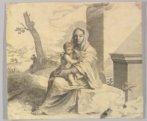 Virgem e Menino sentados em uma rocha Virgem e Menino em ruínas, 1659. de Claude Mellan