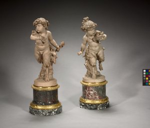 Jovem sátiro correndo com um ninho de pássaro e jovem sátiro correndo com uma coruja, década de 1770