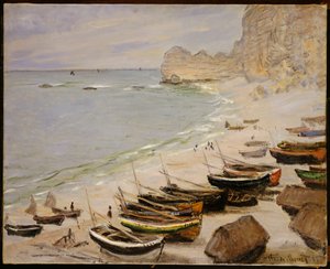 Barcos na praia de Etretat, 1883 de Claude Monet