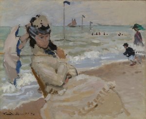 Camille on the Beach em Trouville de Claude Monet