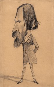 Caricatura de Auguste Vacquerie, c.1859 (grafite com rasura sobre papel de seda castanho) de Claude Monet