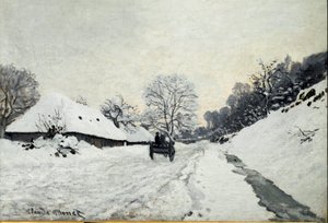 Carrinho, estrada sob neve em Honfleur (Óleo sobre tela de Claude Monet