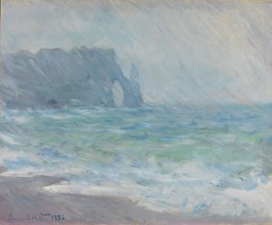 Étretat à chuva de Claude Monet
