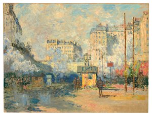 Exterior da estação Saint-Lazare, efeito da luz solar, 1877 de Claude Monet