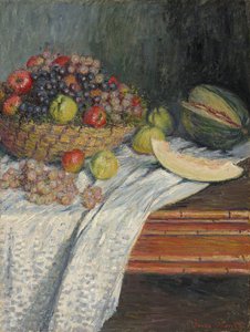 Alemão: Natureza-morta com um melão espanhol Natureza-morta com um melão Honeydew de Claude Monet