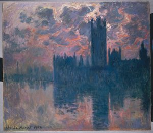 Casas do Parlamento, pôr do sol, 1902 de Claude Monet
