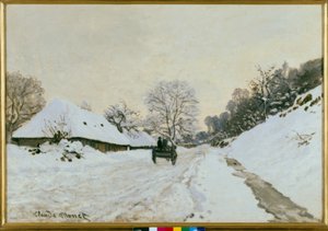 O carrinho. Estrada sob a neve em Honfleur de Claude Monet