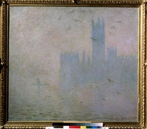 "Seagulls, The Thames in London. The Houses of Parliament" Pintura de Claude Monet (1840-1926). 1903-1904 Impressionismo. Dim. 81 x 92 cm Moscovo. Museu de Belas Artes Pushkin de Claude Monet