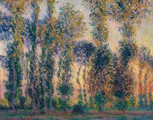 Choupos em Giverny (França), nascer do sol. Pintura de Claude Monet (1840-1926), óleo sobre tela de Claude Monet