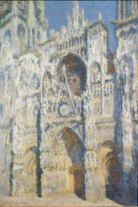 Catedral de Rouen, o portal e a torre Saint Romain, efeito sol pleno, harmonia azul e ouro - óleo sobre tela de Claude Monet