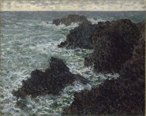 As rochas em Belle-Ile, a costa selvagem, 1886. de Claude Monet