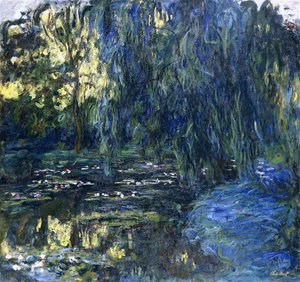 Vista do Lilypond com salgueiro, c.1917-1919 de Claude Monet