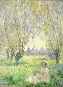 Mulher sentada sob os salgueiros de Claude Monet