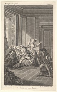 Um homem enrolado em uma cadeira olha para outro homem que se aproxima dele a partir da esquerda, i ..., ca. 1784