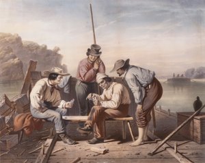 Em um dilema, barqueiros do Mississippi jogando cartas de Claude Régnier