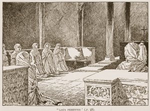 Laus Perennis, ilustração de "A Igreja da Inglaterra: uma história para o povo" por HDM Spence-Jones, pub. c.1910 (foto sépia) de Claude Shepperson