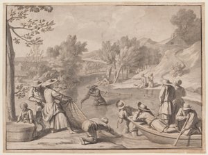 agosto: Pesca, c.1700 (tinta) de Claude Simpol