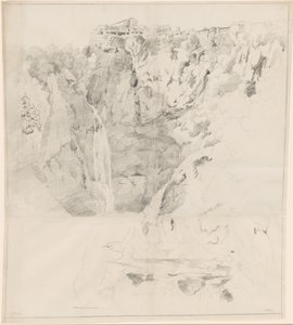 Penhascos com uma cachoeira no Tivoli