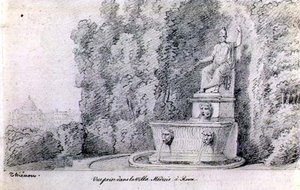 Vista de uma fonte no Jardim da Villa Medici, Roma, c.1815-20 (lápis sobre papel)