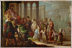 Salomão e a rainha de Sabá, também conhecida como Ester antes de Assuero ... de Claude Vignon
