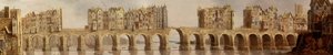 Detalhe da Ponte Velha de Londres em 1632, pintura a óleo Vista da Ponte de Londres