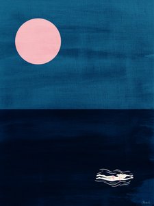 Impressão artística abstrata do oceano «Midnight Swim Pink Moon» de Claudia Spano'