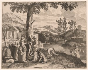 O apiário, o cultivo do jardim e a enxertia de árvores, Prato 2 de Pastorales de Claudine Bouzonnet Stella