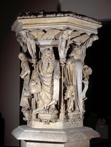 Arte Gótica Flamenga: pedestal com as representações de Daniel, Zacarias, Isaías, Moisés (em primeiro plano), Jeremie e David por Claus Sluter (1350-1406) conhecidos como os Puits de Moisés (ou Poço dos Profetas)