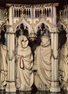 O túmulo de Filipe o Negrito (1342-1404) detalhe de duas carpideiras, da Igreja de Chartreuse em Champmol de Claus and Marville Jean de (d.1389) Sluter