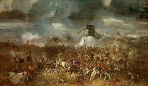 Guerra Napoleônica: "Vista da Batalha de Waterloo em 18/06/1815" Pintura de Clement Auguste Andrieux (1829-1880) 1852 Sol. 1,1x1,93 m.