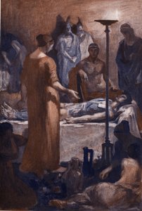 A Queixa de Briseis (ao ver as feridas de Pátrocles). Ilustração de Clement Gontier (1876-1918) para “A Ilíada” (Omero) de Homero. Paris, Henri Laurens