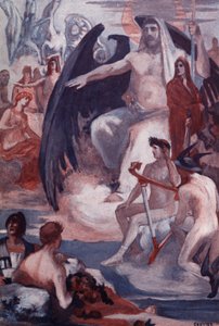 A Defesa de Júpiter para salvar os troianos ou gregos. Ilustração de Clement Gontier (1876-1918) para "A Ilíada" de Homere (Omero). Paris, Henri Laurens de Clement Gontier