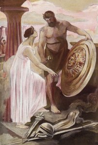 O escudo de Aquiles criado por Vulcano. Ilustração de Clement Gontier (1876-1918) para "A Ilíada" de Homere (Omero). Paris, Henri Laurens