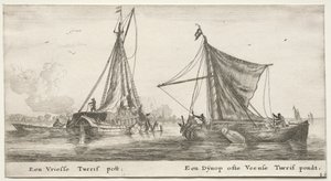 Vários navios e vistas de Amsterdã (Verscheÿde Schepen en Gesichten van Amstelredam), Parte II: A Frisian Peat Barge. O Dÿnop, perto do Veensche Peat Pond de Clement de Jonghe