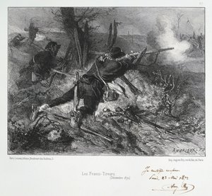 Guerra Franco-Prussiana 1870-1871: Fuzileiros franceses. De uma série de litografias de Clement August Andrieux sobre os Gardes Nationales.